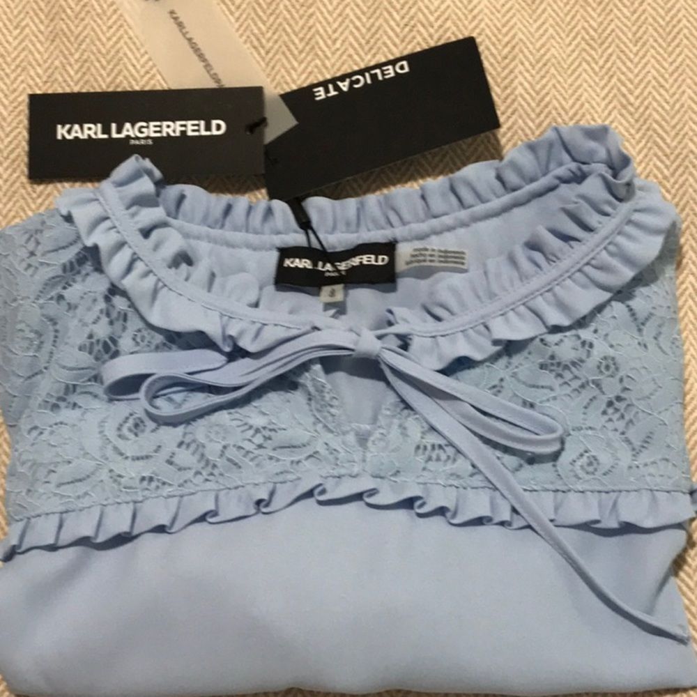 Karl Lagerfeld Beautiful Baby Blue Bow Blouse